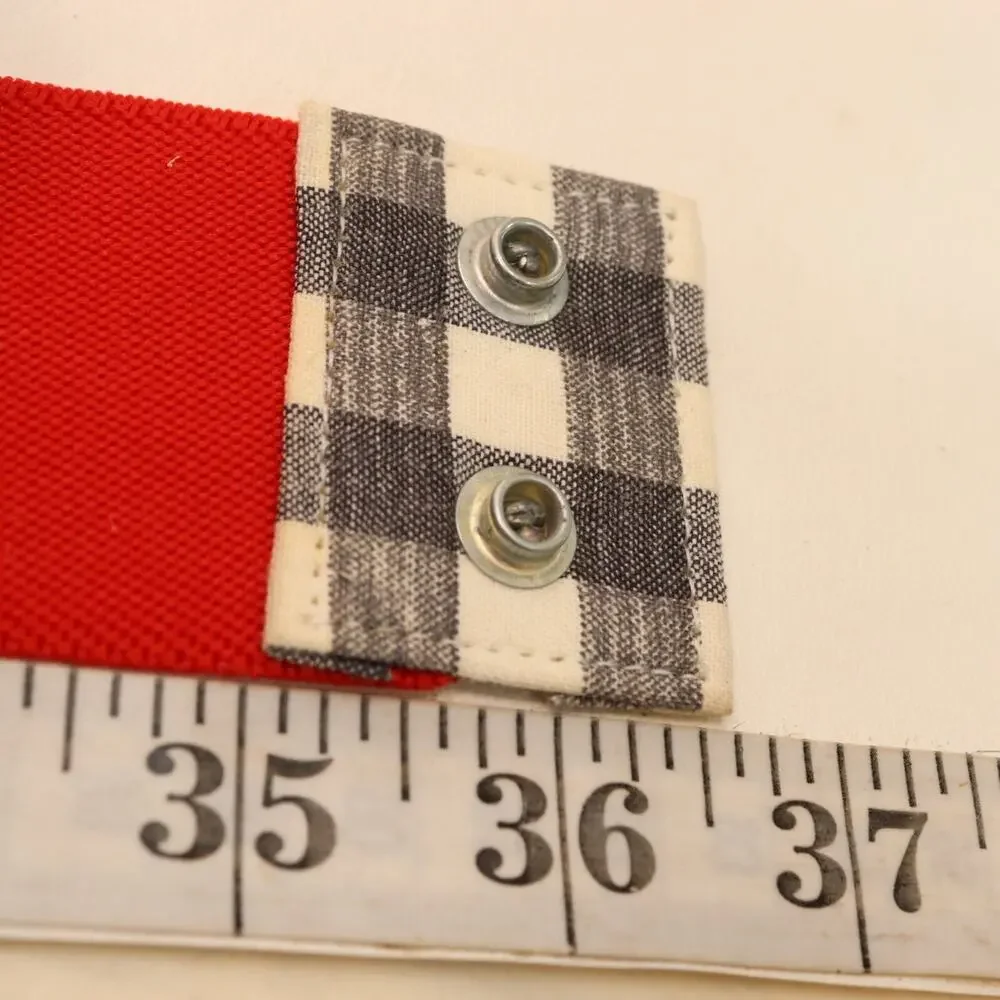 Vintage 70s Waist Belt Women 8 M Red Stretch Black White Check Snap